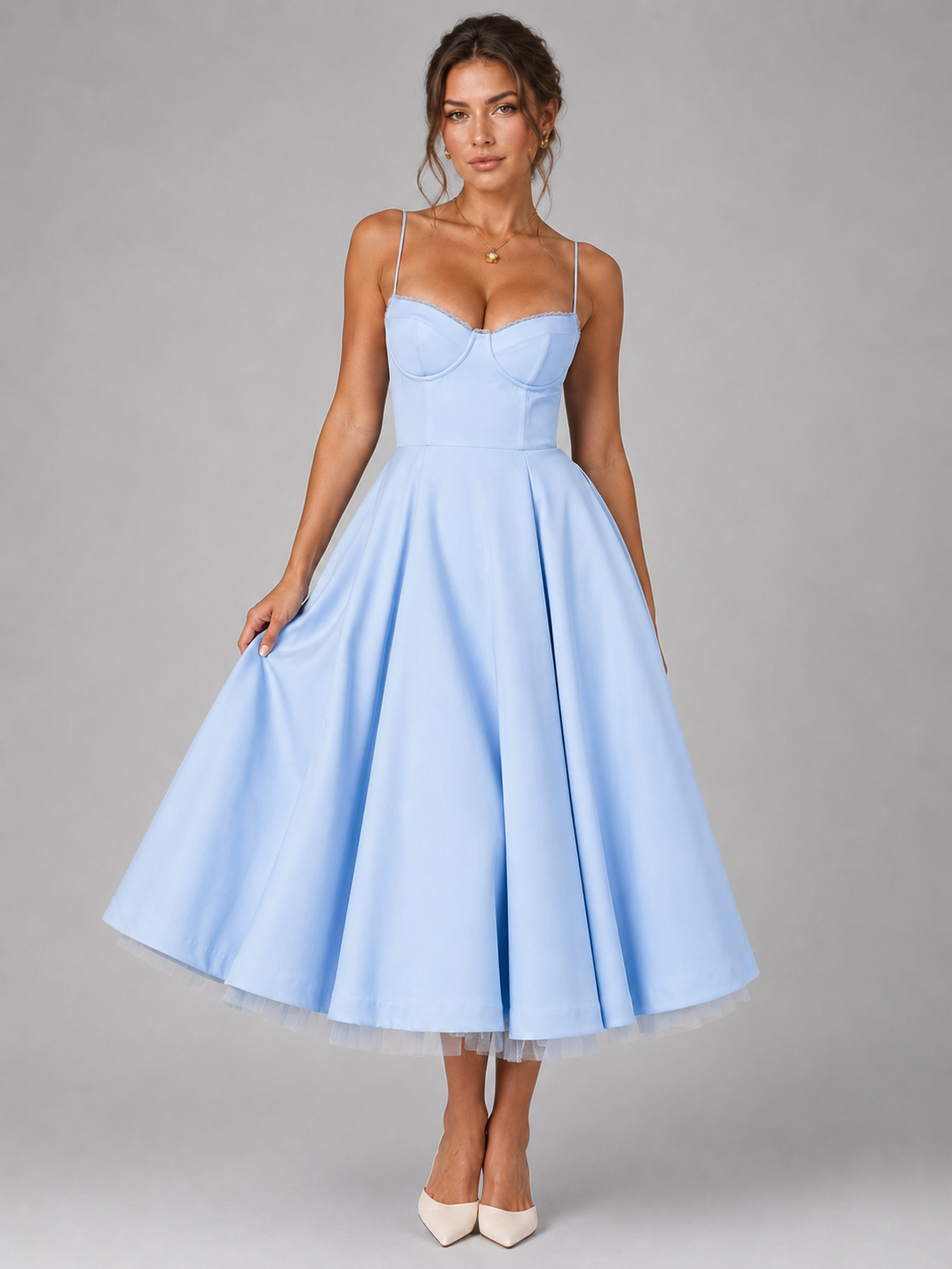 Montarello Women's Corset Midi Dress with Full Skirt – Wedding Guest Style