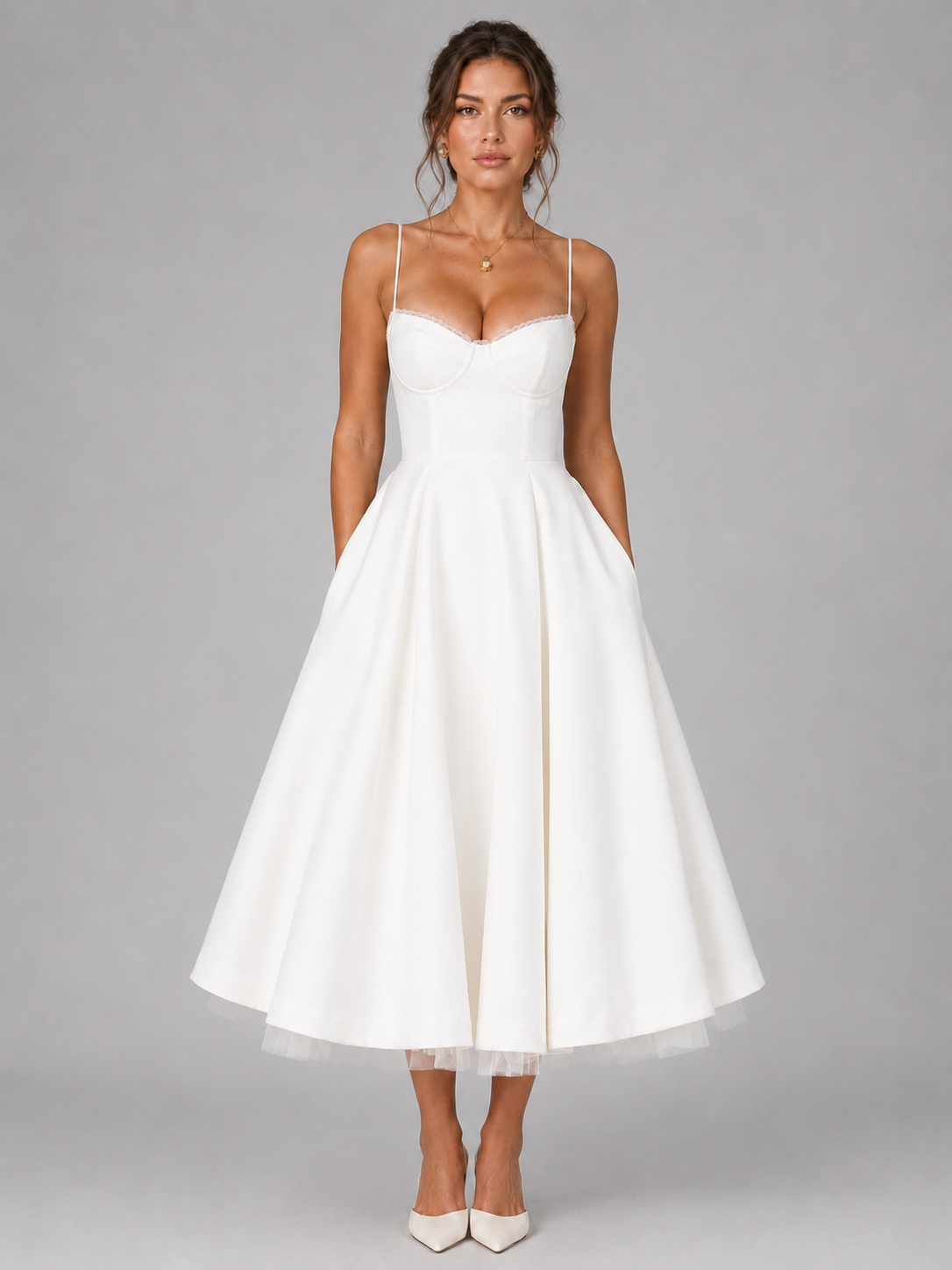 Montarello Women's Corset Midi Dress with Full Skirt – Wedding Guest Style