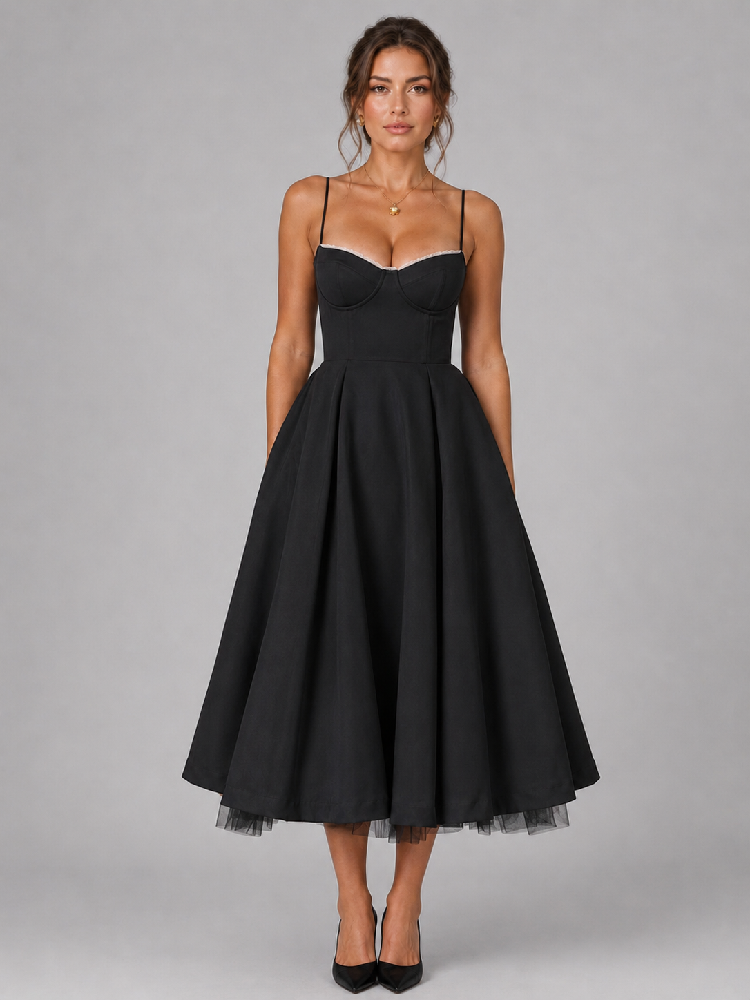 Montarello Women's Corset Midi Dress with Full Skirt – Wedding Guest Style