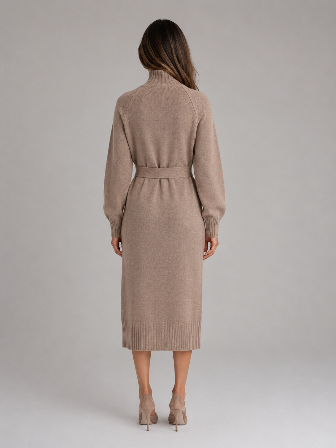 Robe-pull midi femme Montarello à col roulé, ceinturée