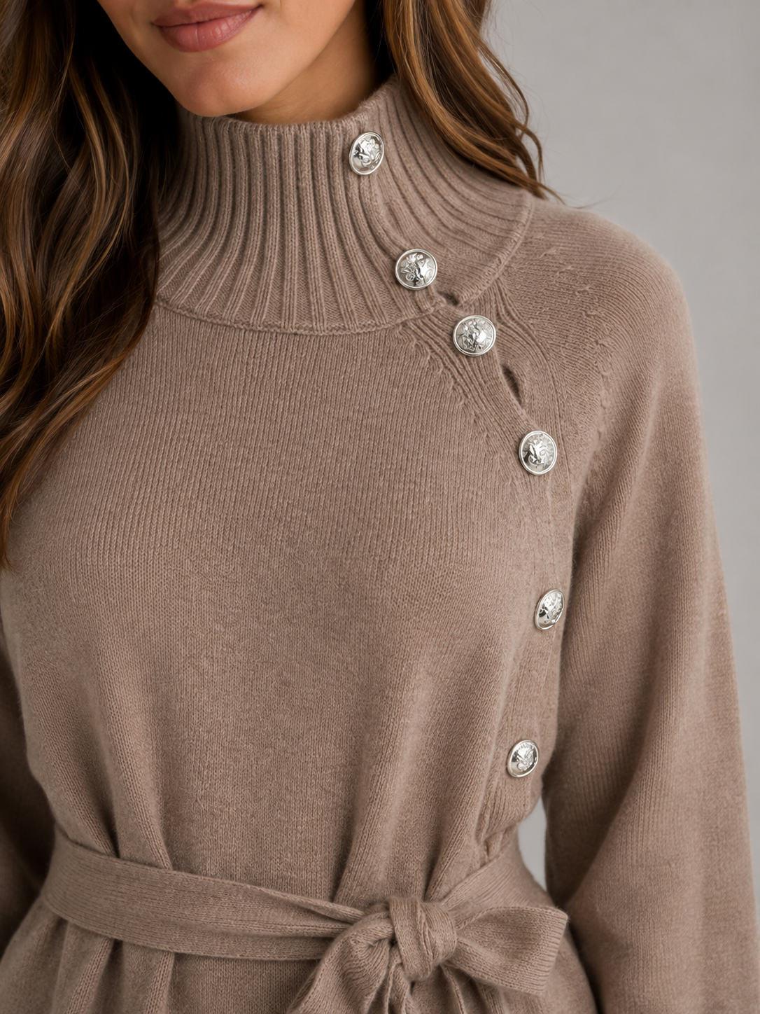 Robe-pull midi femme Montarello à col roulé, ceinturée