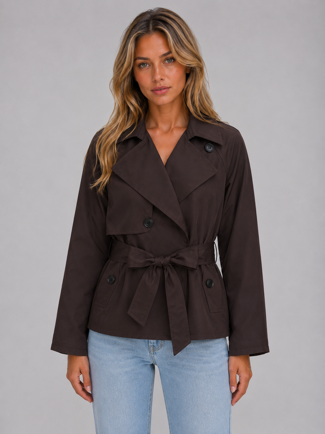 Montarello Women's Cropped Trench Coat with Tie Wai