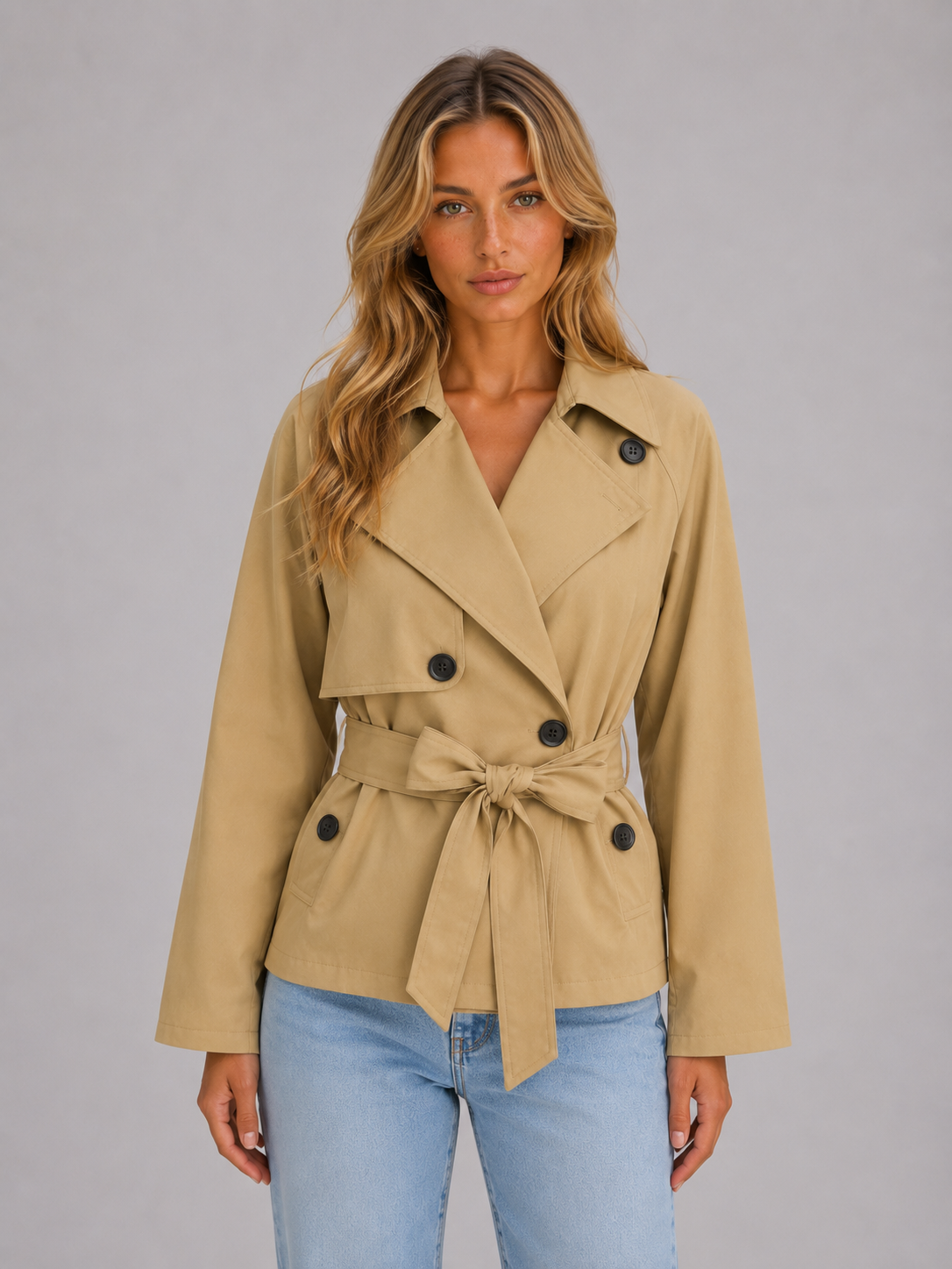 Montarello Women's Cropped Trench Coat with Tie Wai