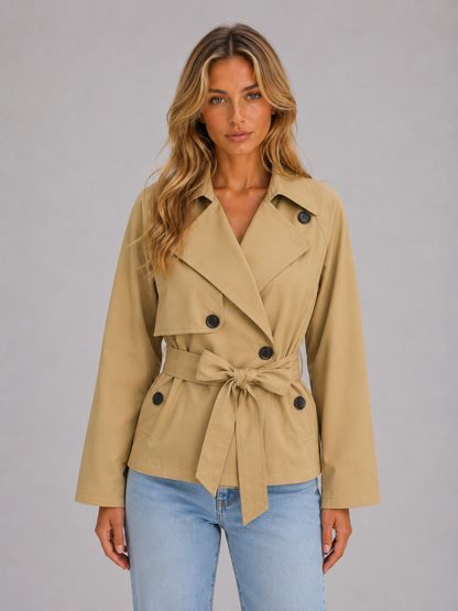 Montarello Women's Cropped Trench Coat with Tie Wai