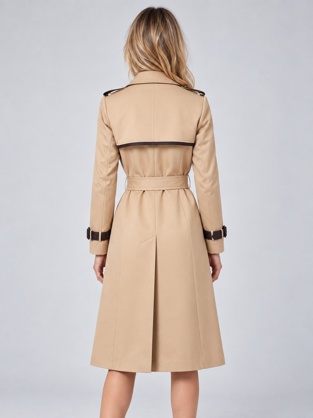 Montarello Women's Trench Coat Double Breasted Belted Longline Beige