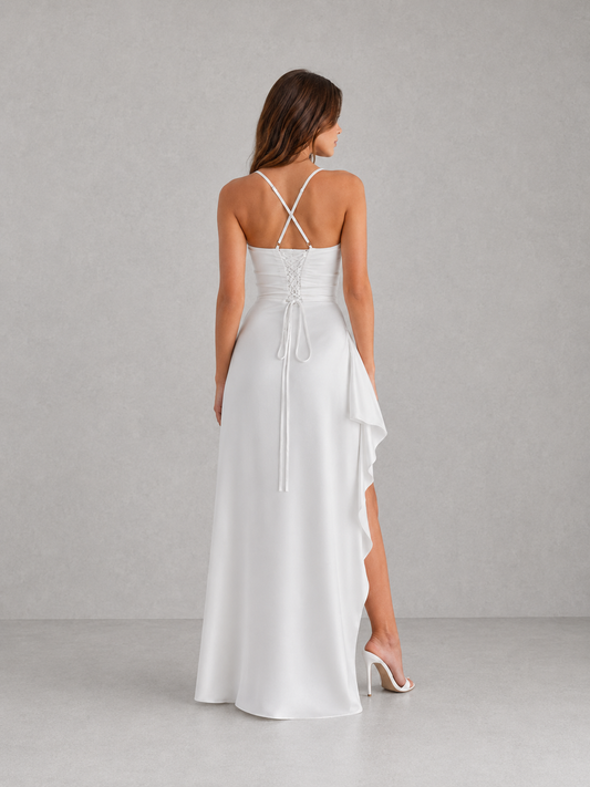 Montarello Women's Wedding Guest Maxi Dress with Draped Satin-Look Finish
