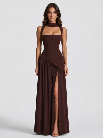 Montarello Women's Draped Satin-Look Maxi Dress – Wedding Guest Style