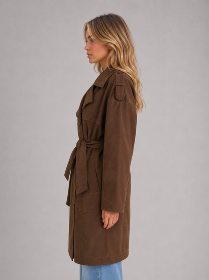 Montarello Women's Trench Coat with Suede-Look Finish and Belted Waist