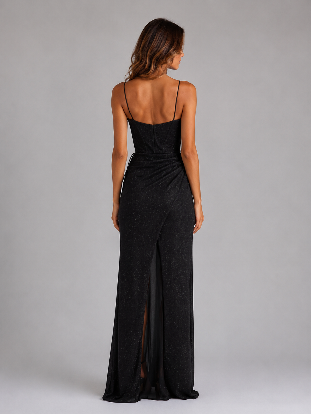 Montarello Women's Maxi Dress Glitter Corset Thigh Split