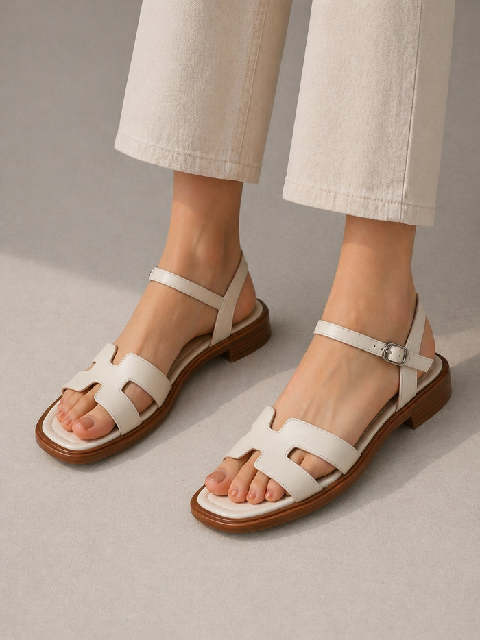 Montarello Women's Strappy Low Block Heel Buckle Summer Sandals