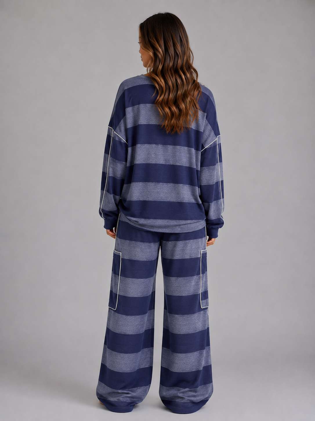 Montarello Women's Co-Ord Set Striped Oversized Sweatshirt