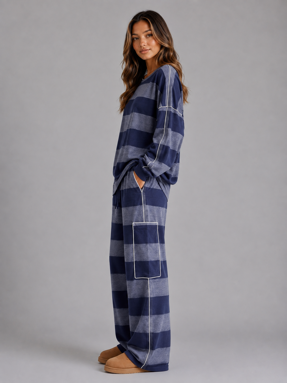 Montarello Women's Co-Ord Set Striped Oversized Sweatshirt