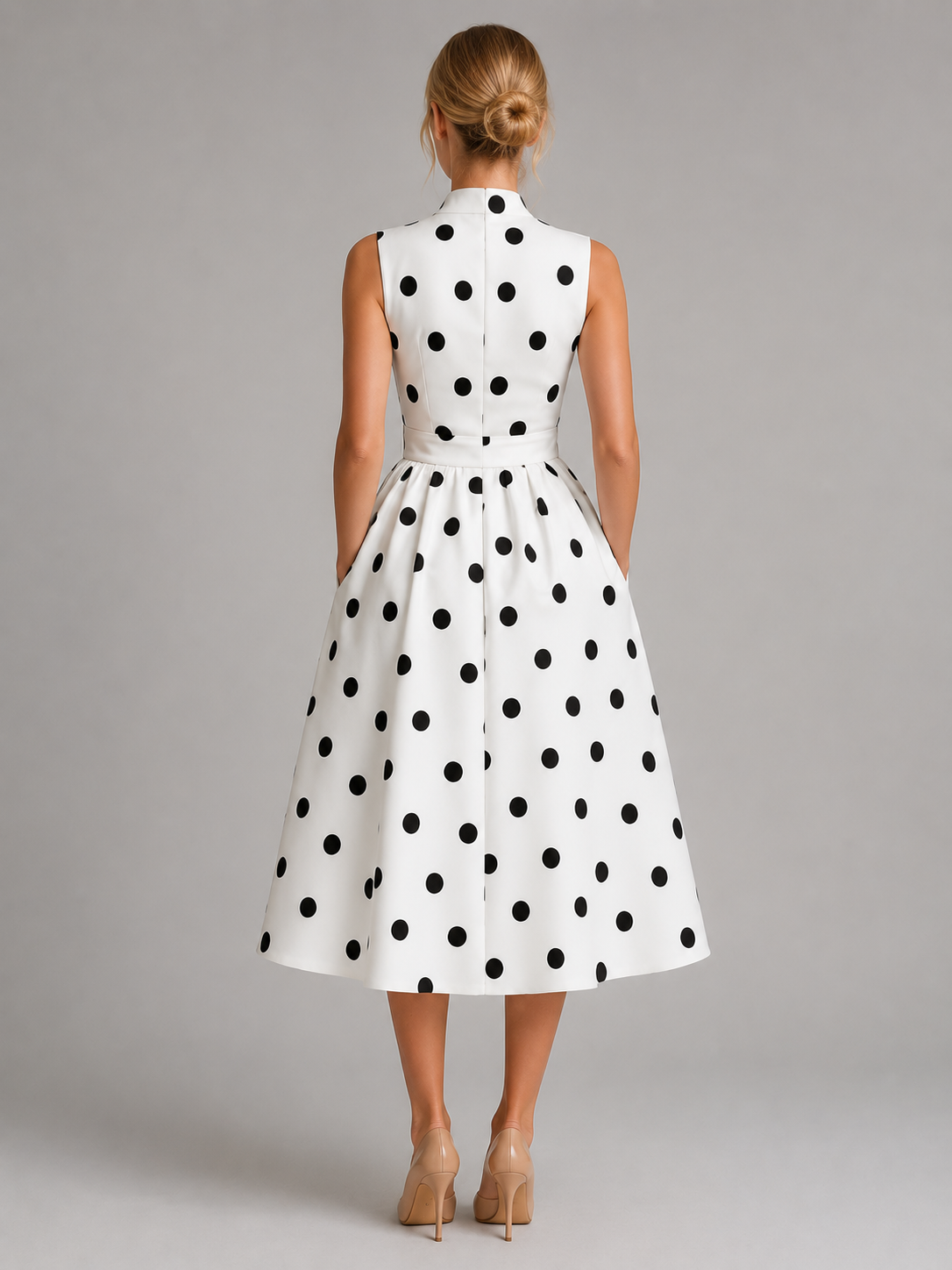 Montarello Women's Polka Dot Sleeveless V-Neck Midi Dress