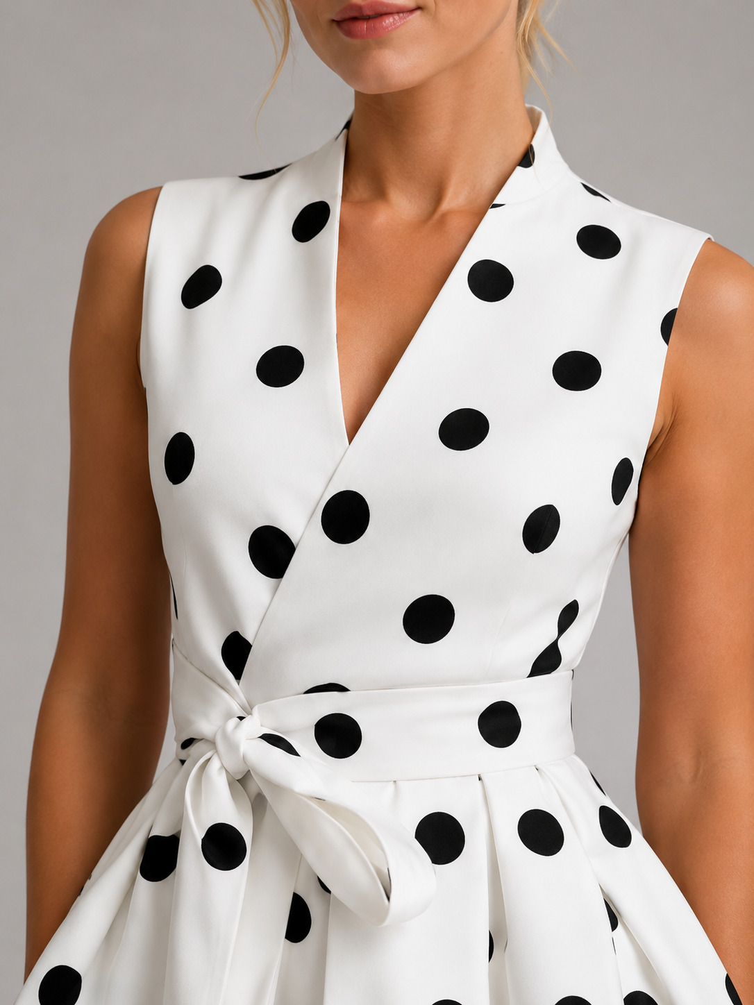 Montarello Women's Polka Dot Sleeveless V-Neck Midi Dress