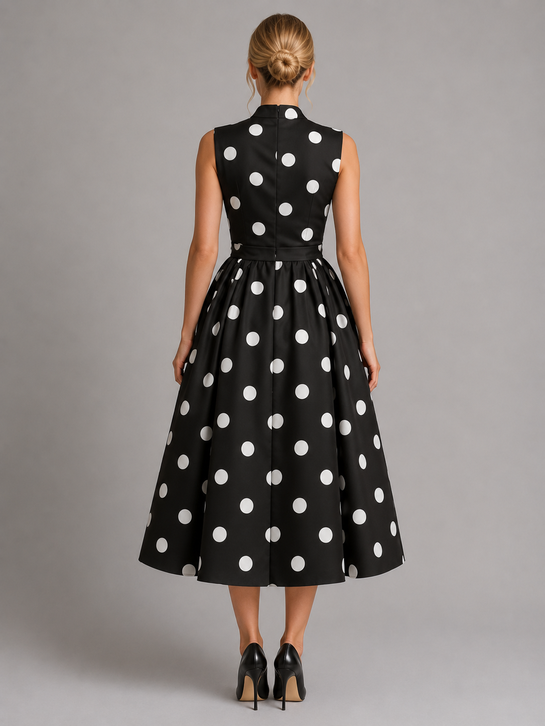 Montarello Women's Polka Dot Sleeveless V-Neck Midi Dress