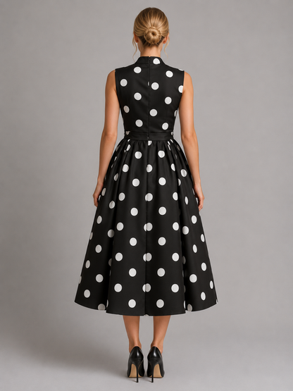 Montarello Women's Polka Dot Sleeveless V-Neck Midi Dress