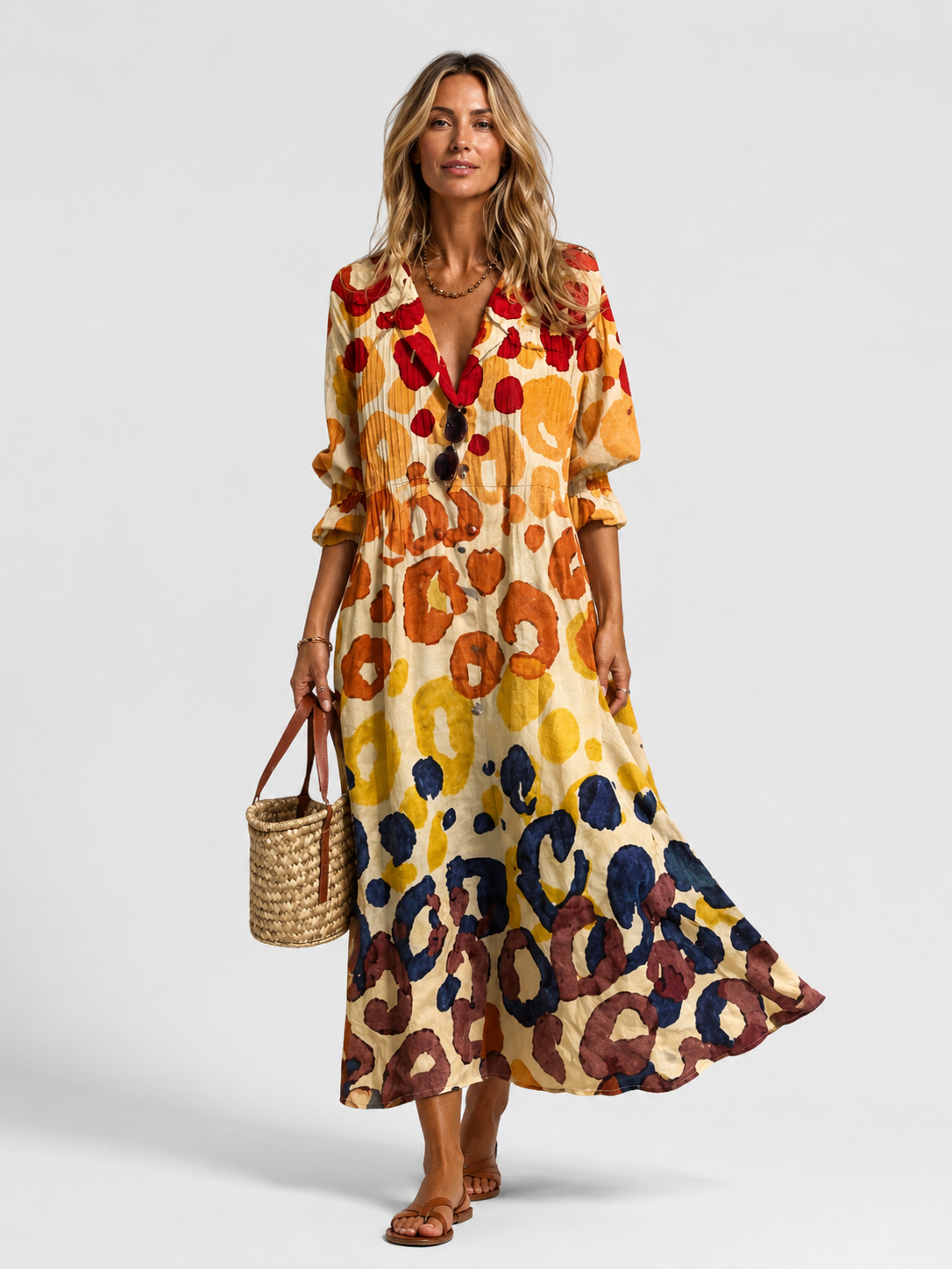 Montarello Women's Printed Maxi Shirt Dress