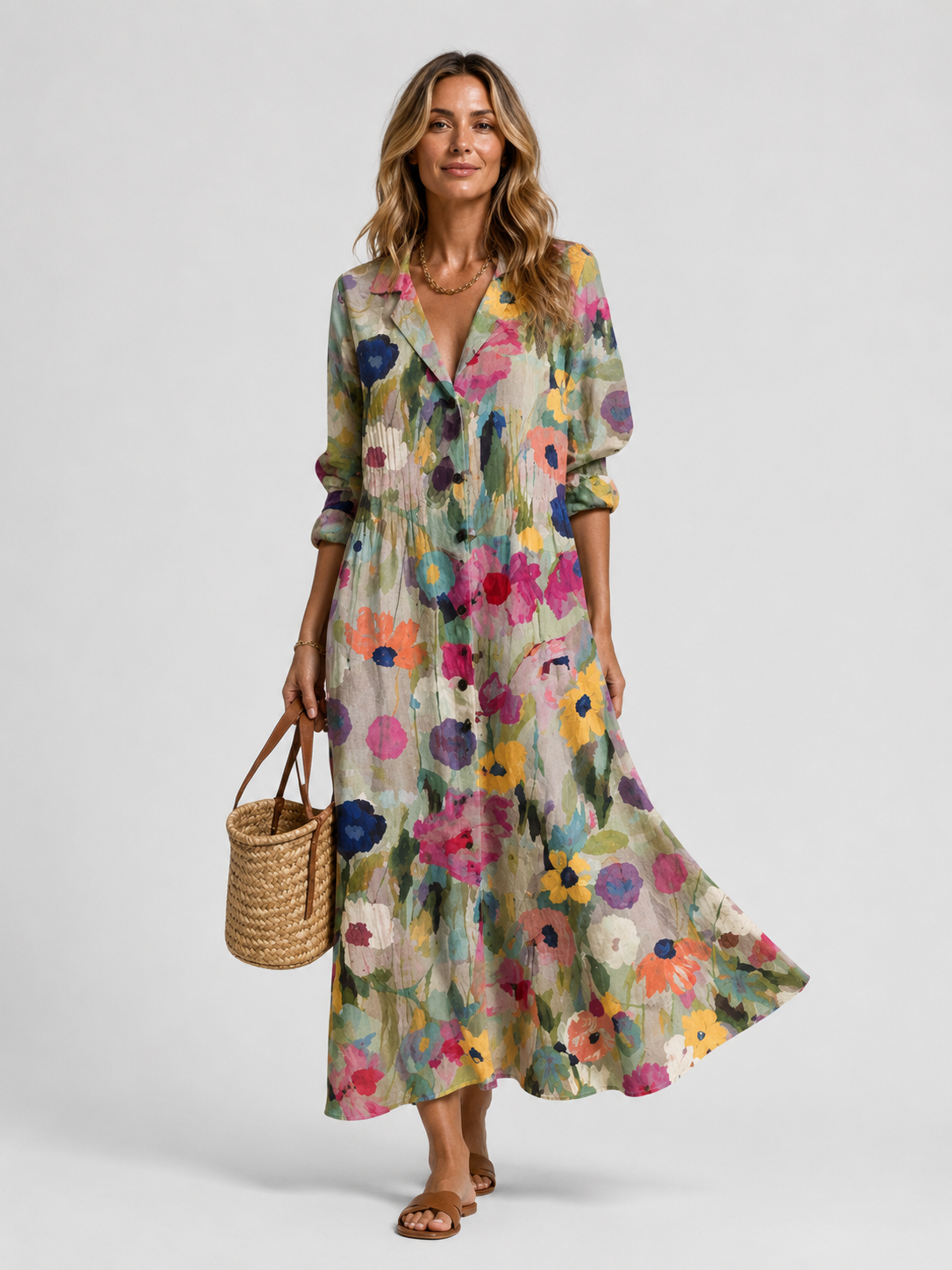 Montarello Women's Printed Maxi Shirt Dress