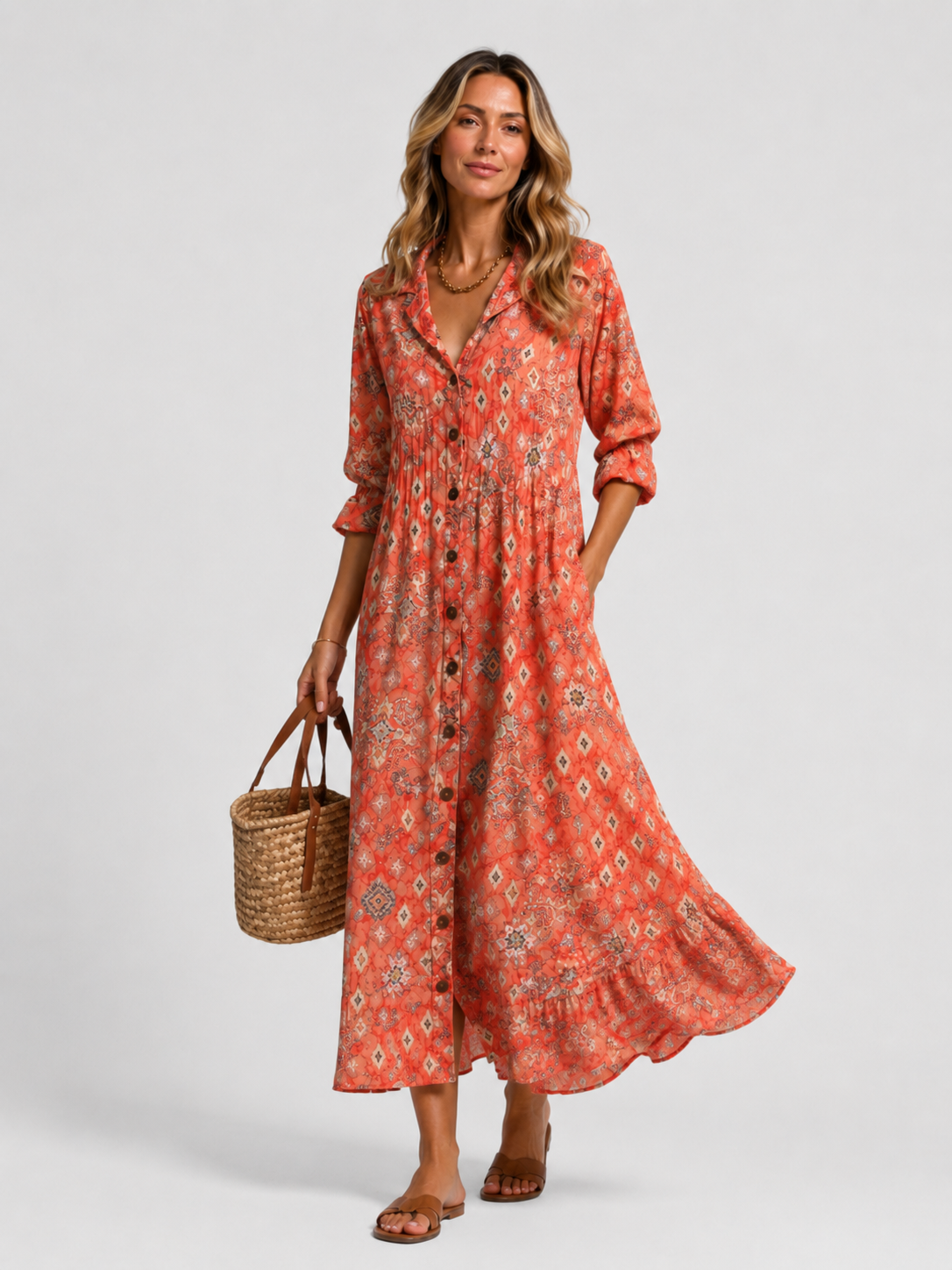 Montarello Women's Printed Maxi Shirt Dress