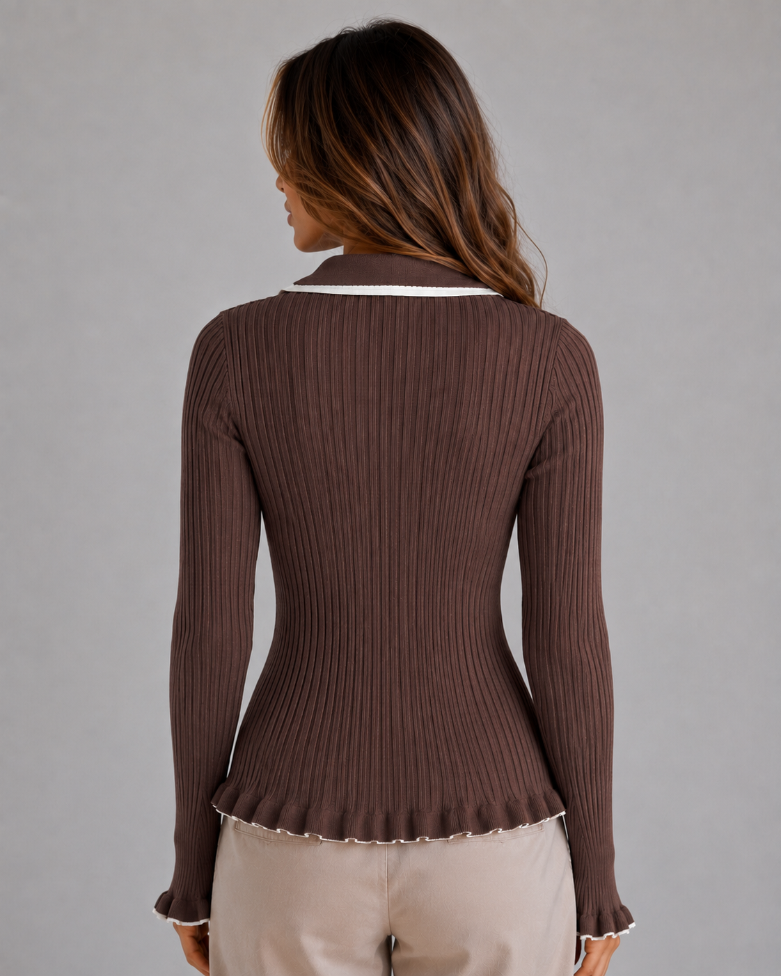 Polo femme Montarello en maille côtelée, col contrastant