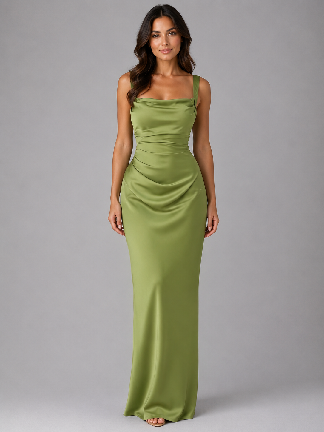 Montarello Women's Satin-Look Ruched Waist Maxi Dress – Wedding Guest Style