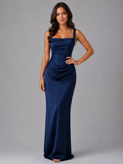 Montarello Women's Satin-Look Ruched Waist Maxi Dress – Wedding Guest Style