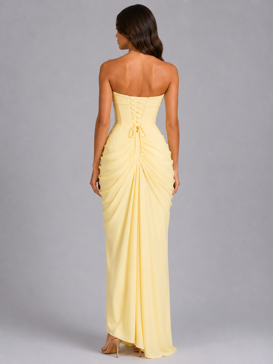 Montarello Women's Wedding Guest Maxi Dress with Strapless Draped Skirt
