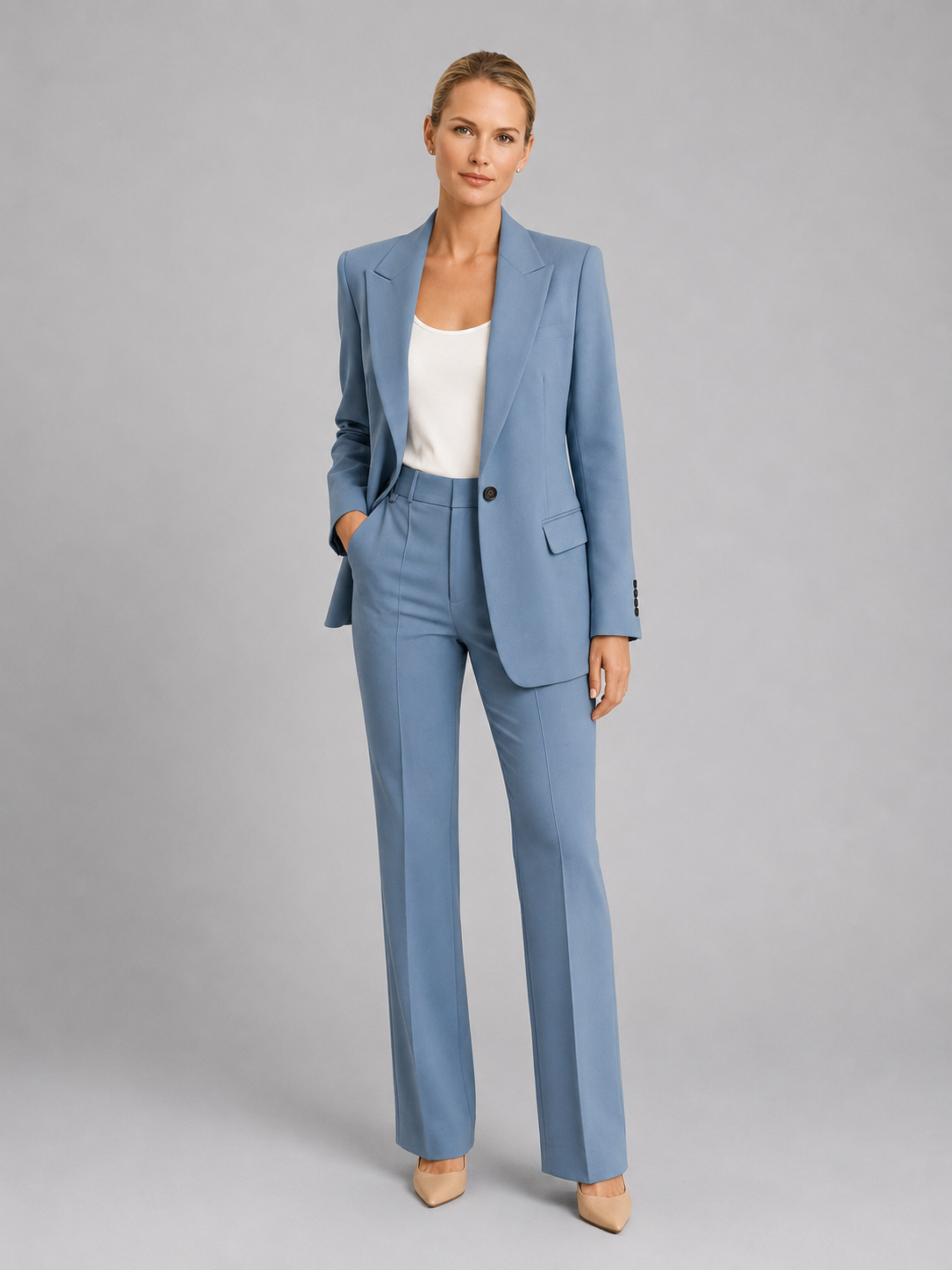 Montarello Women's Tailored Blazer and High-Waist Trouser Suit Set