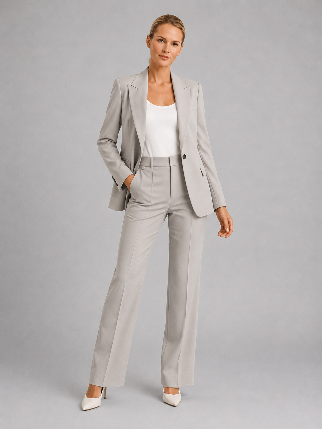 Montarello Women's Tailored Blazer and High-Waist Trouser Suit Set