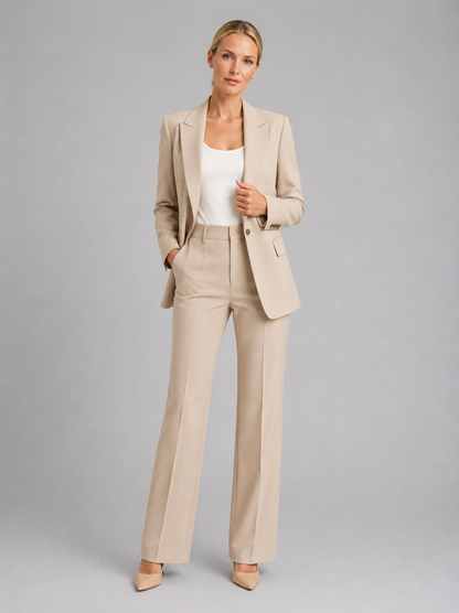 Montarello Women's Tailored Blazer and High-Waist Trouser Suit Set