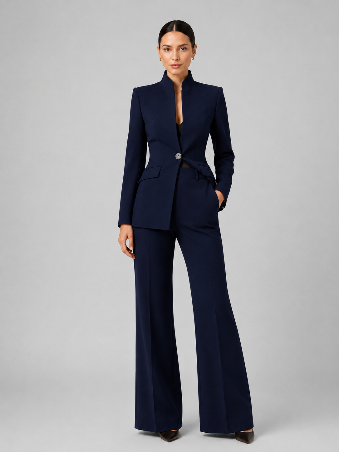 Montarello Women's Tailored Blazer and Wide-Leg Trouser Suit Set