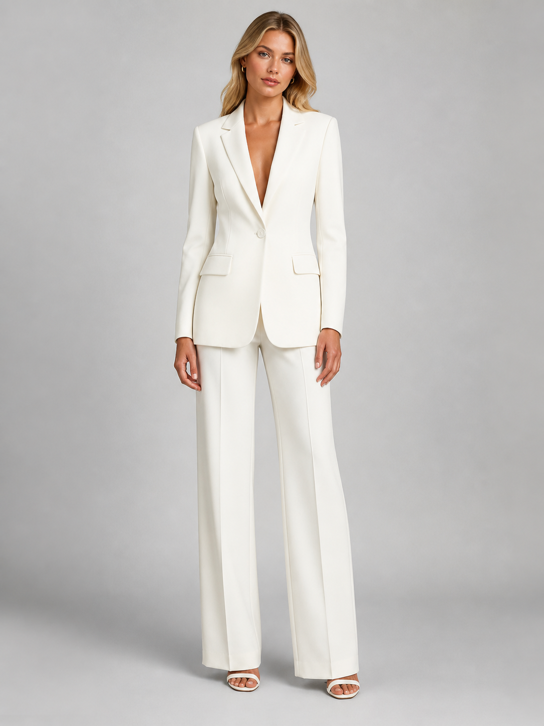 Montarello Women's Tailored Blazer and Wide-Leg Trouser Suit Set