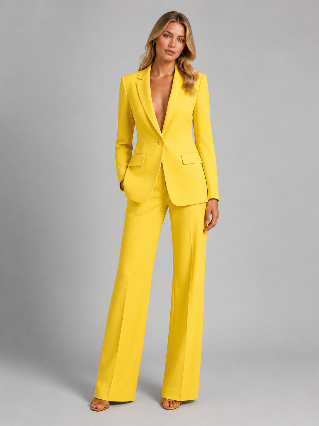 Montarello Women's Tailored Blazer and Wide-Leg Trouser Suit Set