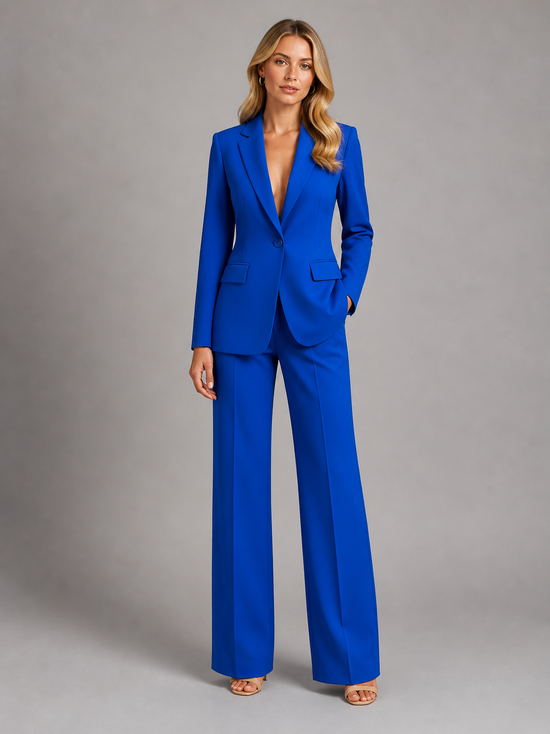 Montarello Women's Tailored Blazer and Wide-Leg Trouser Suit Set