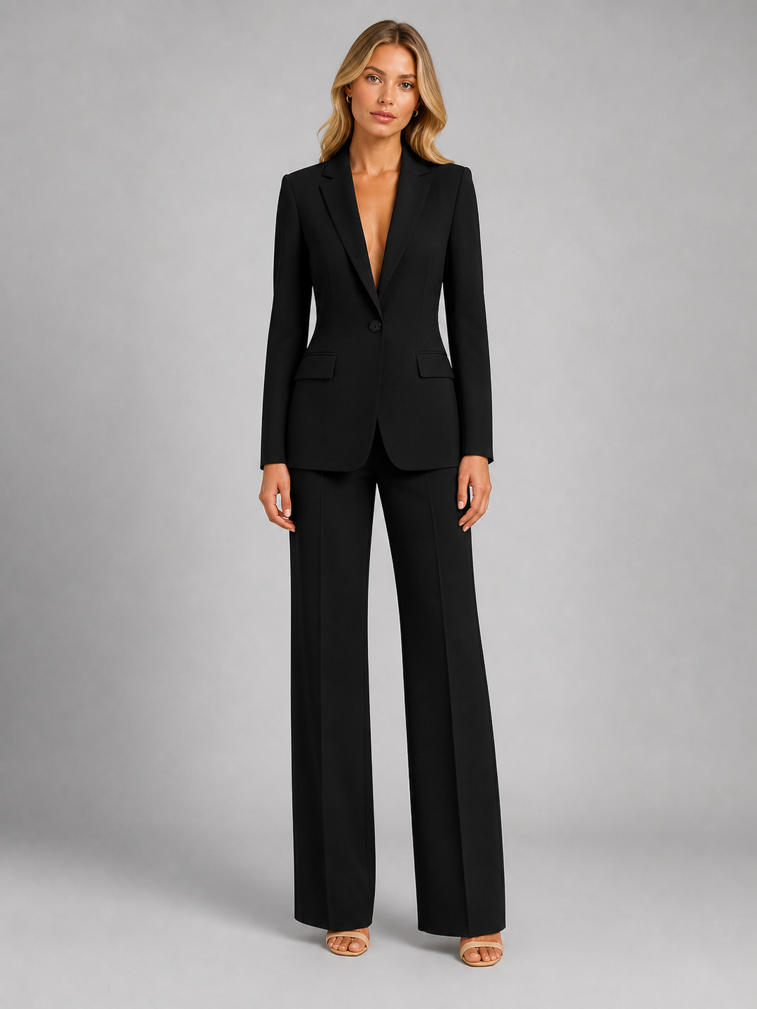 Montarello Women's Tailored Blazer and Wide-Leg Trouser Suit Set