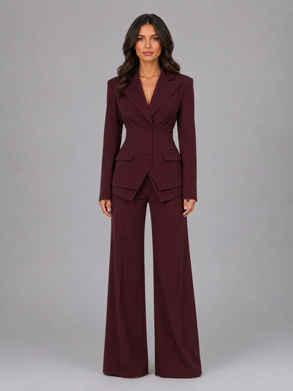 Montarello Women's Tailored Three-Piece Suit with Wide-Leg Trousers