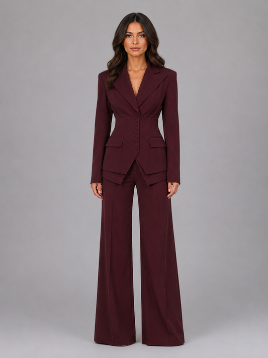 Montarello Women's Tailored Three-Piece Suit with Wide-Leg Trousers