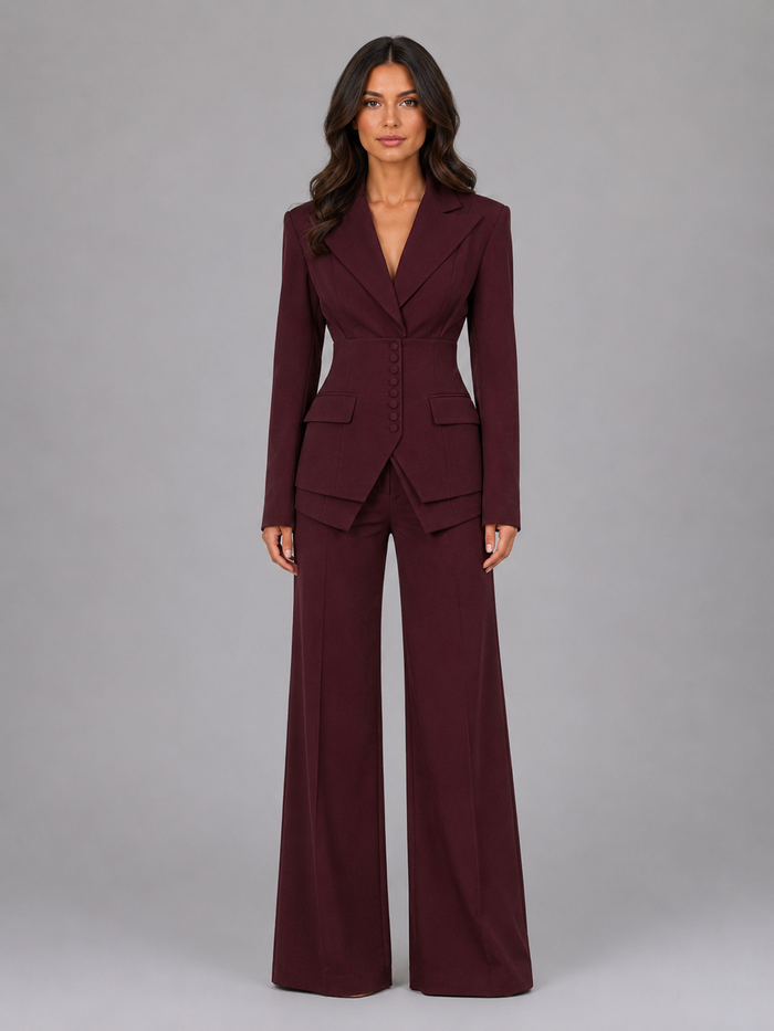 Montarello Women's Tailored Three-Piece Suit with Wide-Leg Trousers