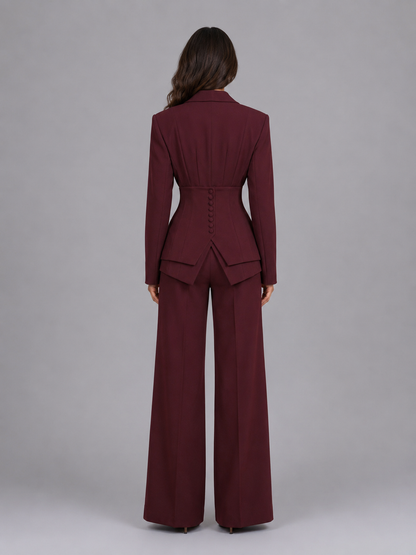 Montarello Women's Tailored Three-Piece Suit with Wide-Leg Trousers