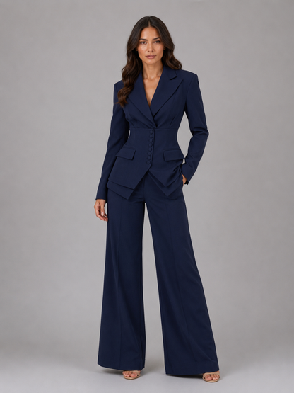 Montarello Women's Tailored Three-Piece Suit with Wide-Leg Trousers