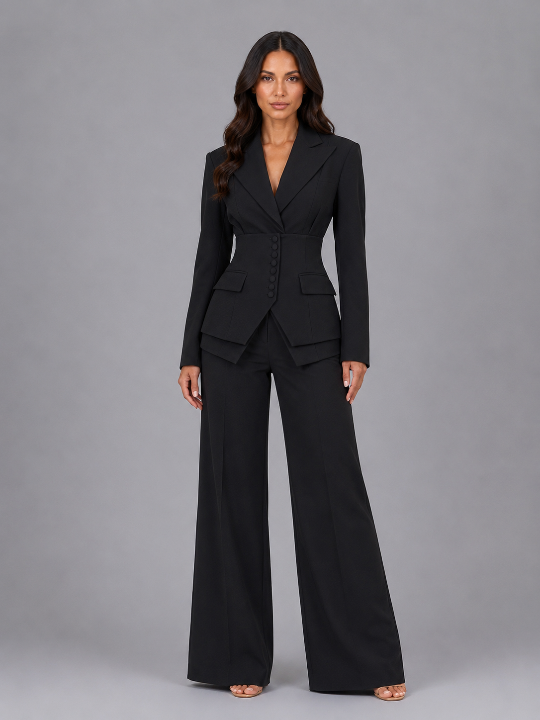 Montarello Women's Tailored Three-Piece Suit with Wide-Leg Trousers