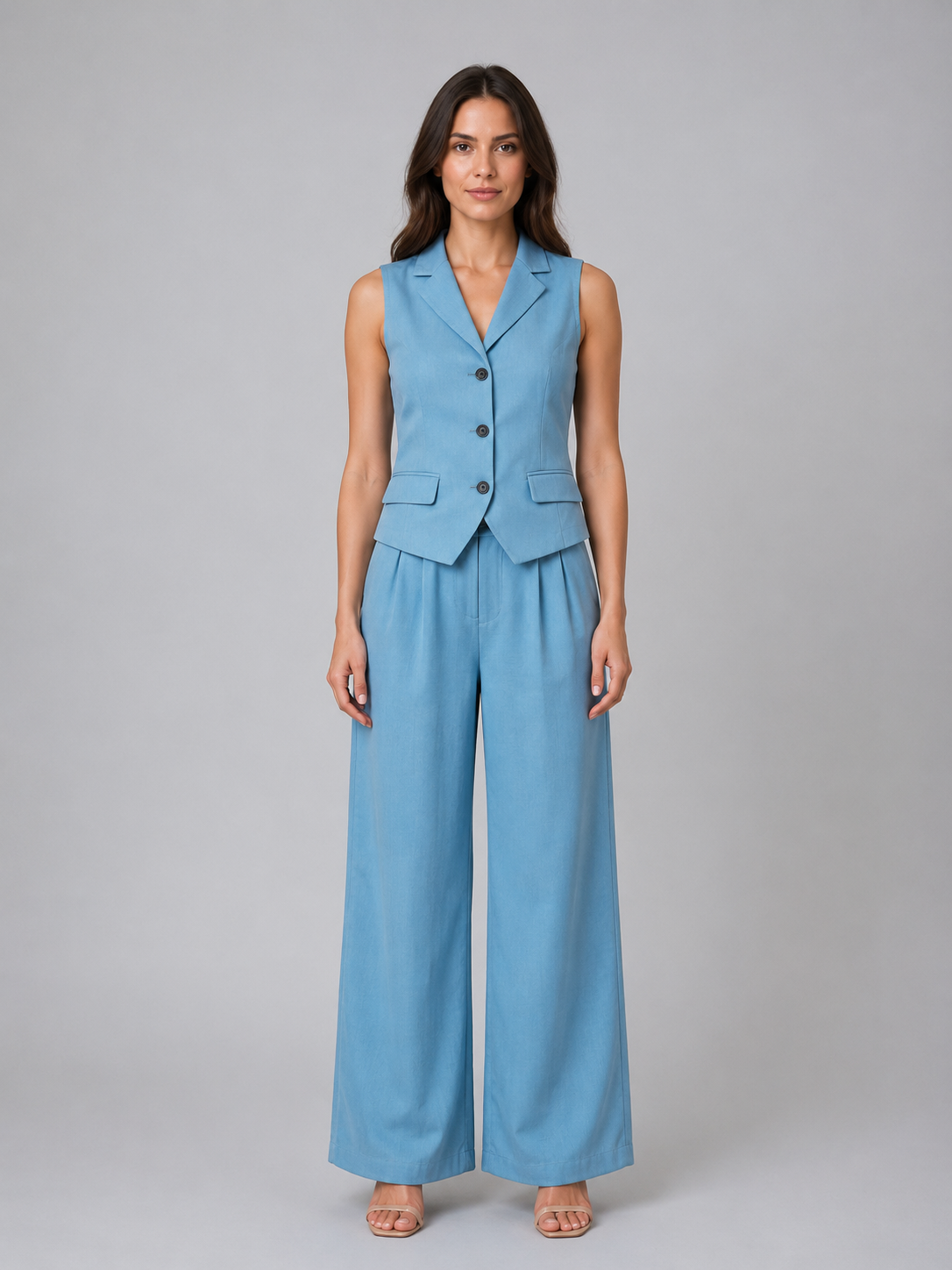 Ensemble gilet ajusté et pantalon à jambes larges pour femme – Coordonné élégant et chic
