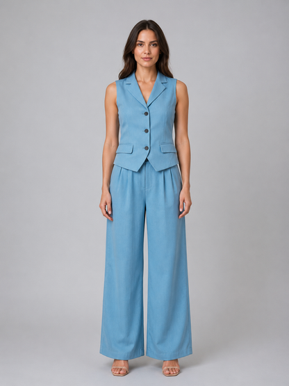 Ensemble gilet ajusté et pantalon à jambes larges pour femme – Coordonné élégant et chic