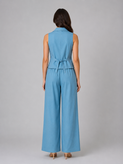 Ensemble gilet ajusté et pantalon à jambes larges pour femme – Coordonné élégant et chic