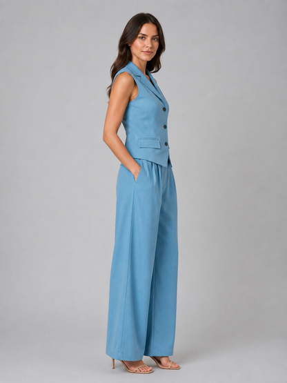 Ensemble gilet ajusté et pantalon à jambes larges pour femme – Coordonné élégant et chic