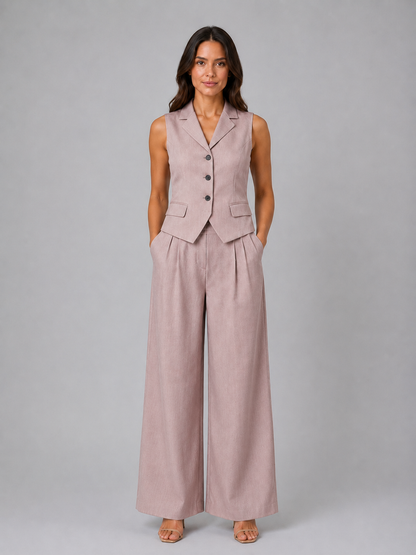 Ensemble gilet ajusté et pantalon à jambes larges pour femme – Coordonné élégant et chic