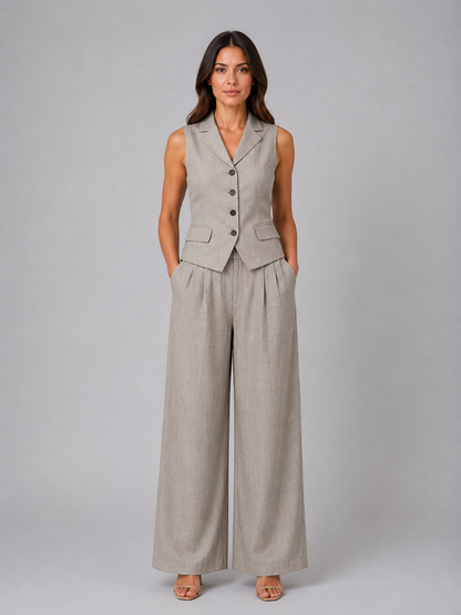 Ensemble gilet ajusté et pantalon à jambes larges pour femme – Coordonné élégant et chic