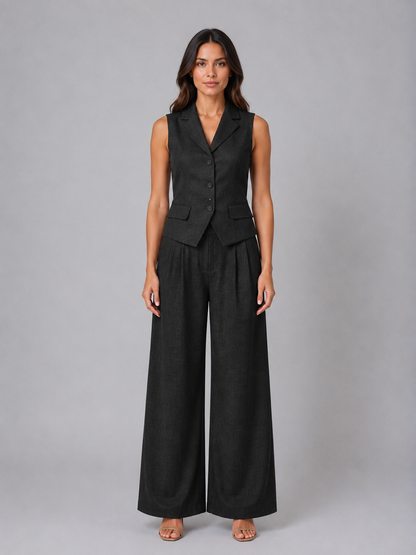 Ensemble gilet ajusté et pantalon à jambes larges pour femme – Coordonné élégant et chic