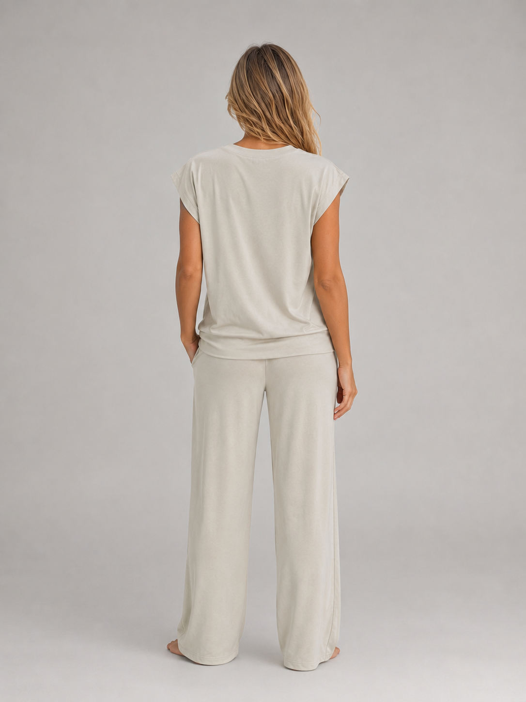 Montarello Women's Lounge Set Cap Sleeve Wide Leg Trousers