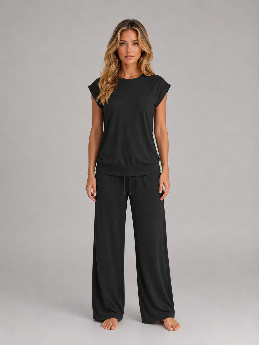 Montarello Women's Lounge Set Cap Sleeve Wide Leg Trousers